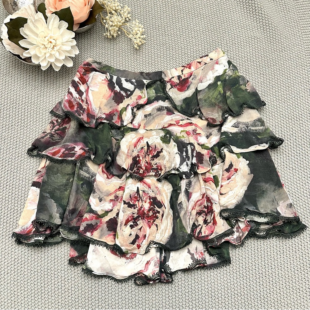 Marchesa Notte Green Tiered Skirt Size 8